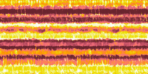 Seamless Hand Painted Speckled Loose Watercolor Tie dye Ombre Shibori Stripes pattern in a bright orange, pink and yellow dopamine dressing style. High resolution textile fabric background texture..