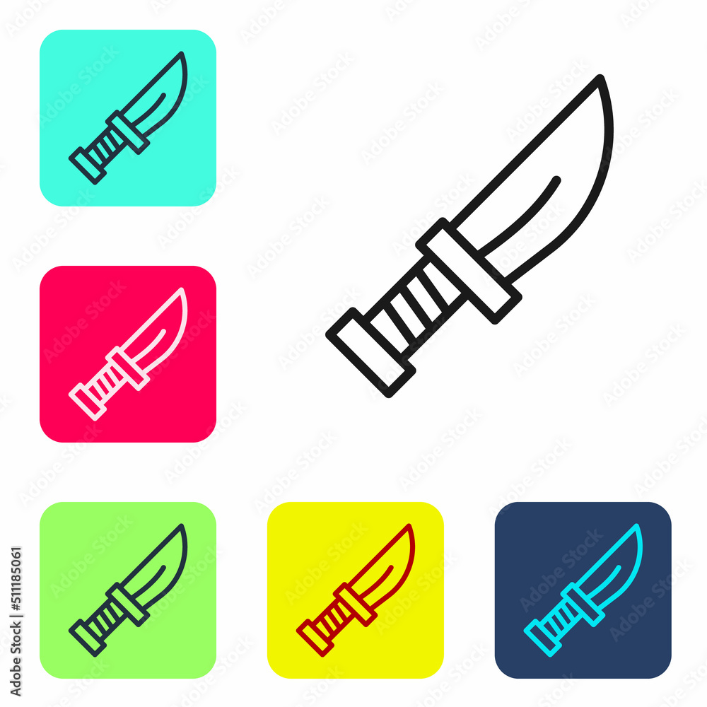 Poster black line dagger icon isolated on white background. knife icon. sword with sharp blade. set icons i
