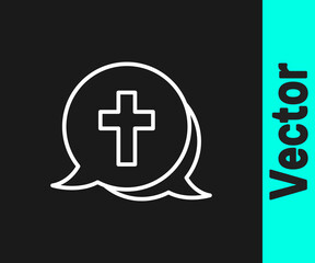 Fototapeta premium White line Christian cross icon isolated on black background. Church cross. Vector