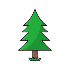 Pine tree icon in colorful style isolated on white background