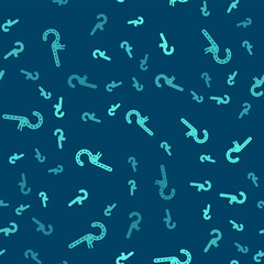 Green line Crook icon isolated seamless pattern on blue background. Ancient Egypt symbol. Scepters of egypt. Vector