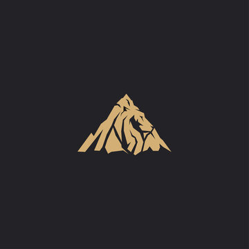 Adventure And Outdoor Mountain With Lion Head Logo Design 