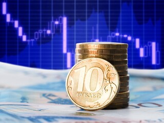Background. Coins of the Russian ruble. The rise of the ruble exchange rate. Payment for gas in Russian currency