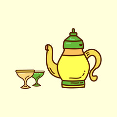Teapot and glass iftar party vector illustration