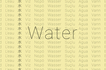Word Water in languages of world. Logo Water on Pale gold color