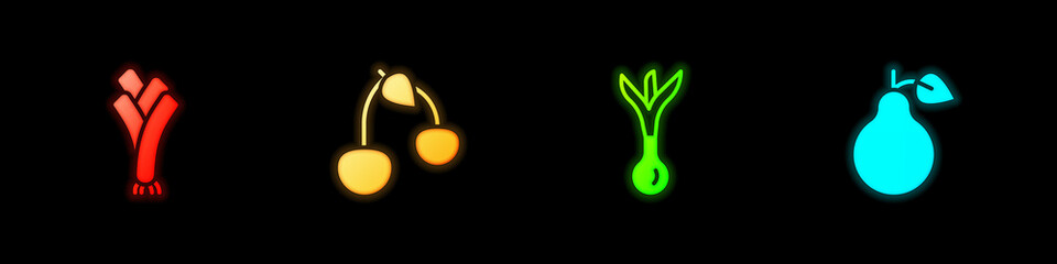 Obraz premium Set Leek, Cherry, Onion and Pear icon. Vector