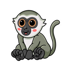 Cute little vervet monkey cartoon sitting
