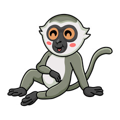 Cute little vervet monkey cartoon sitting