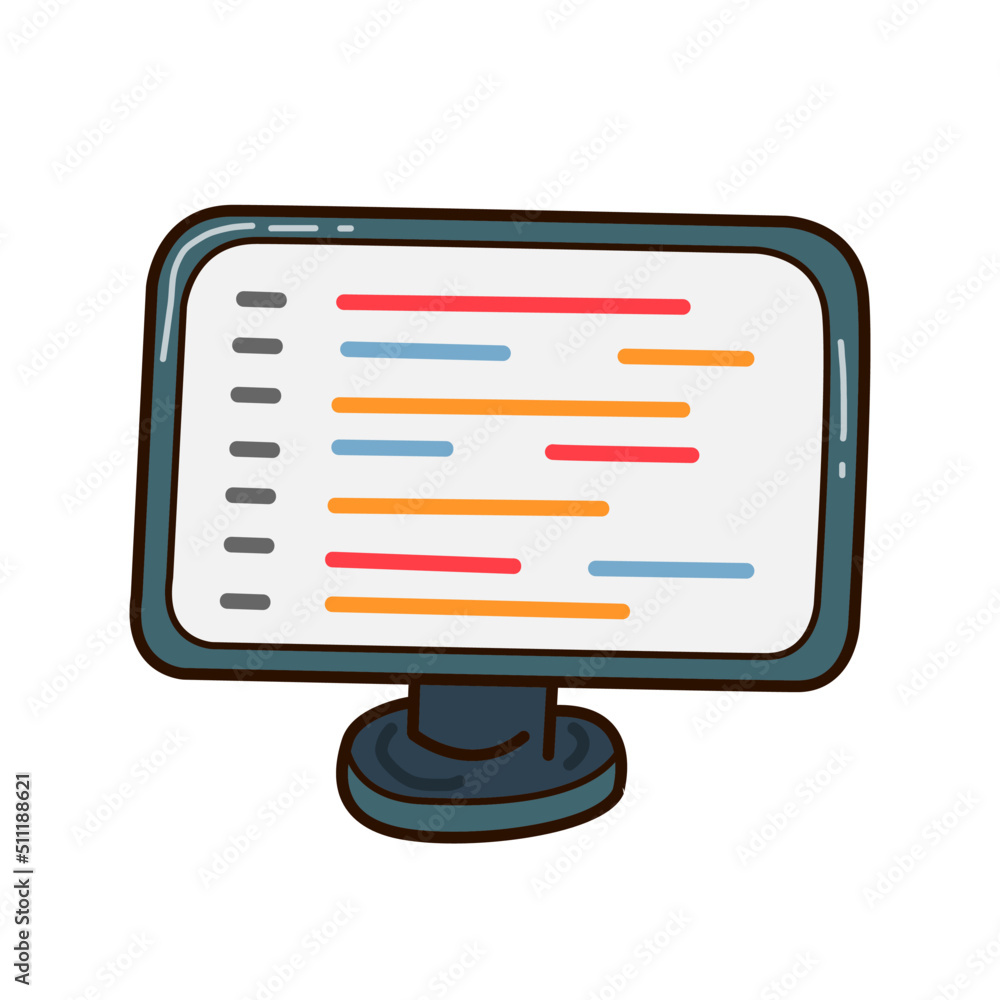 Poster vector illustration of monitor with screen programming code