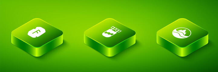 Set Isometric Quiver with arrows, Sea and waves and Magic rune icon. Vector