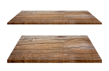 Brown wood texture background surface with old pattern. shelf set on white background, clipping path