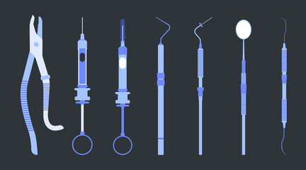 Medical equipment Simple set vector, Dental, pill, vaccine flat design