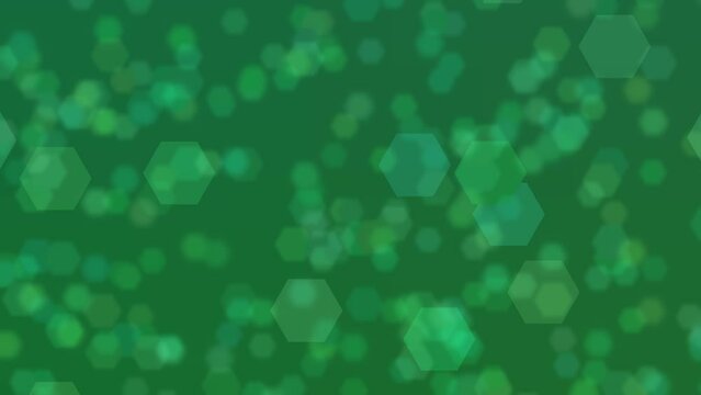 Motion graphics. forest green abstract defocused background, hexagon shape bokeh pattern