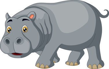 Cute hippo cartoon on white background