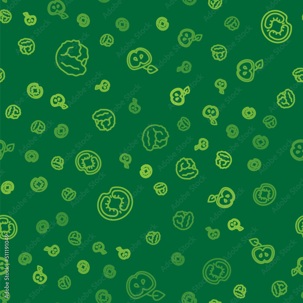 Poster set line cabbage, tomato and apple on seamless pattern. vector