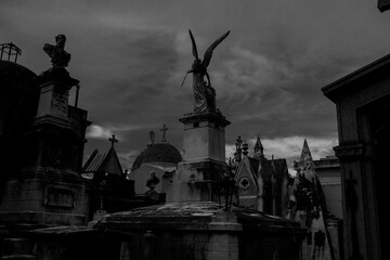 recoleta cemetery black and white sculpture catholic silhouette Buenos Aires, Argentina