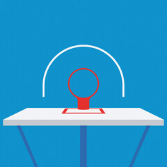 Basketball hoop on a blue court viewed from above