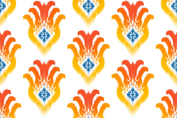 Ikat abstract geometric ethnic seamless pattern design. Tribal boho native textile turkey traditional embroidery vector. Aztec fabric carpet mandala ornaments textile decorations wallpaper.