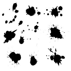 Black blots in watercolor style. Ink paint brush stain. Vector illustration. Stock image.