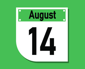 August 14 calendar icon. Banner for August days.