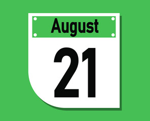 August 21 calendar icon. Banner for August days.
