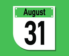 August 31 calendar icon. Banner for August days.