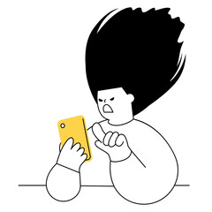 Vector illustration of an angry woman while operating a mobile phone.