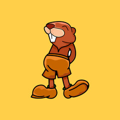 cute mascot beaver logo design template