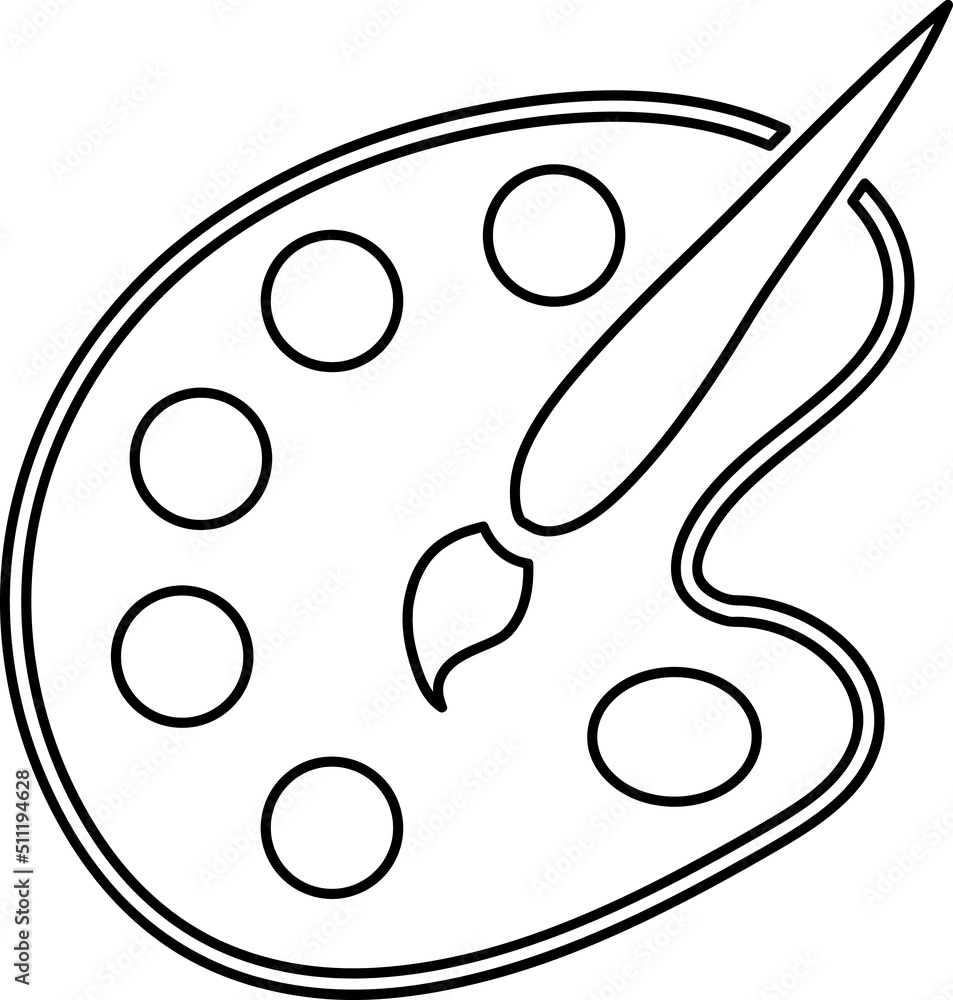 Poster palette and brush sign. black line art icon with flat style shadow path..eps