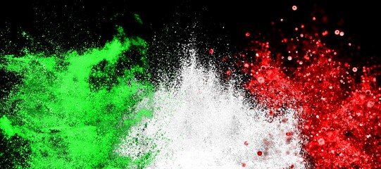 colorful italian flag green white red color holi paint powder explosion, italia europe travel...