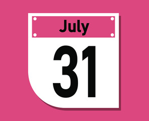 July 31 calendar icon. Banner for july days.