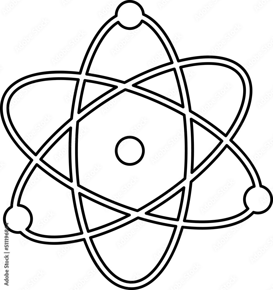 Poster atom science icon vector illustration line art on white background..eps