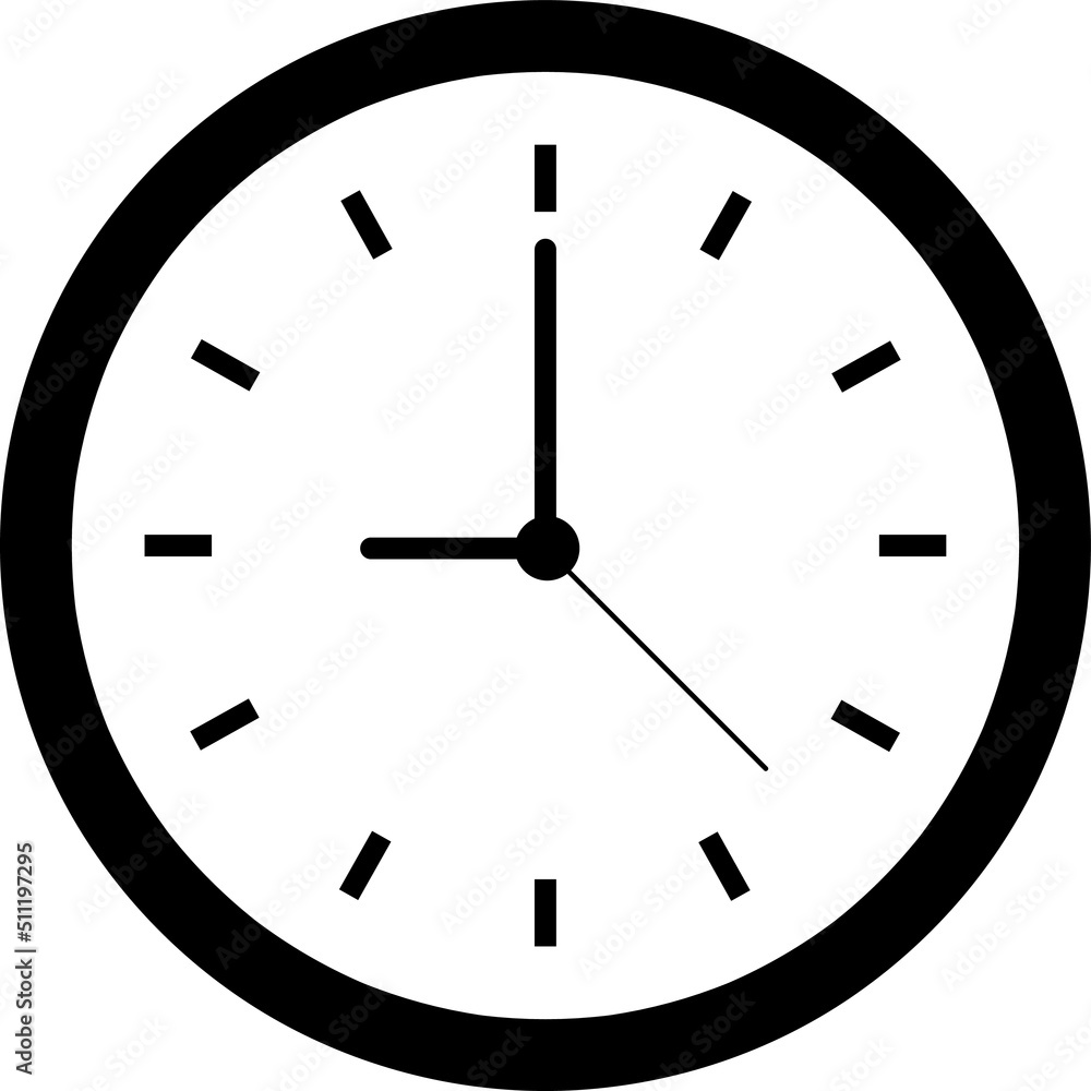 Poster black clock icon vector with shadow for website design in flat style..eps