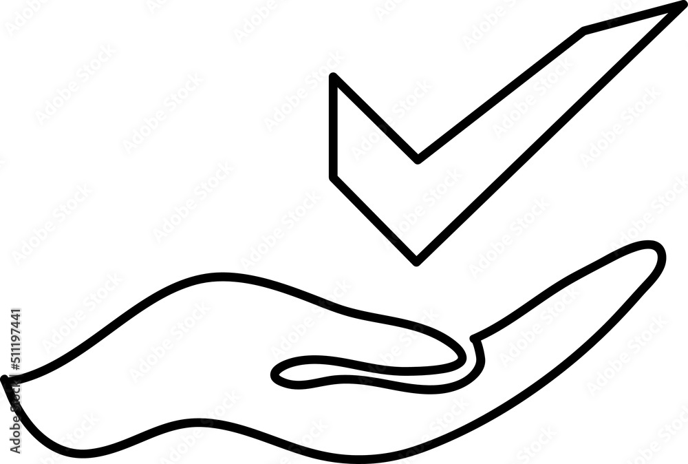 Poster checkmark on hand web icon. vector design line art.eps