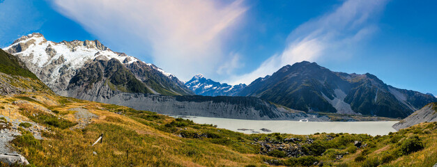 Mount Sefton (on the left) and the Mueller Lake  viewed from the Kea Point track) is the 13th-highest peak in the Southern Alps, and the 4th-highest mountain in New Zealand