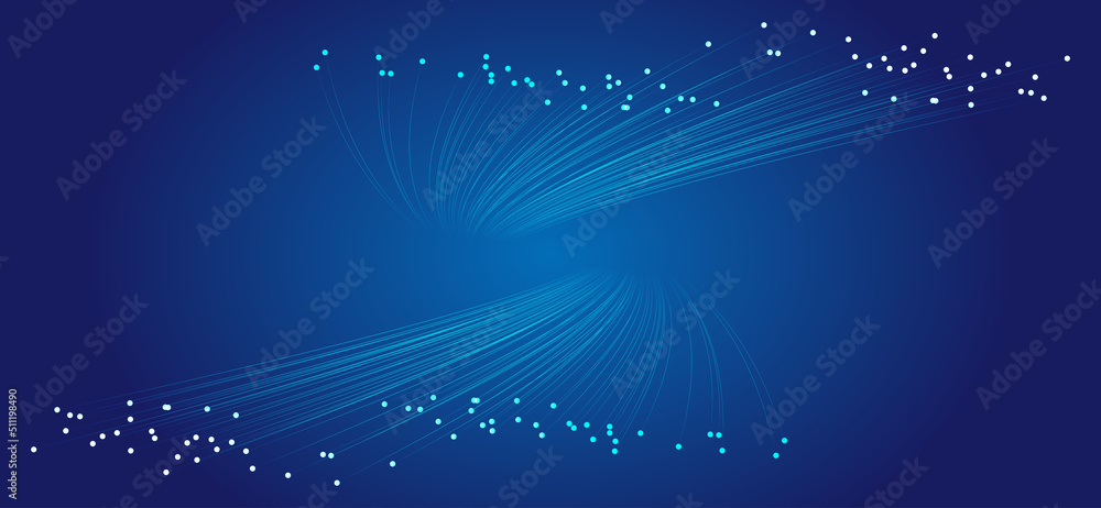 Poster two blue tech particle lines extending outwards