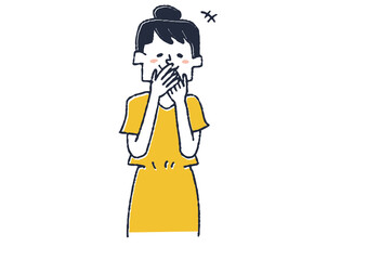 おかしそうに笑う女性　コミカルな手書きの人物　ベクター、線画にカラー