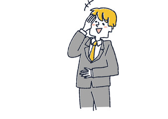 大笑いしているスーツの男性　コミカルな手書きの人物　ベクター、線画にカラー