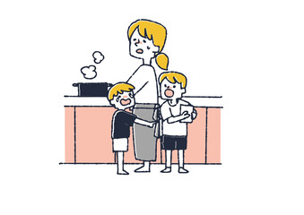 子供達の喧嘩にうんざりする主婦　毎日の家事に追われる女性