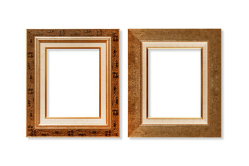 The antique gold frame isolated on the white background ,clipping path included for design.