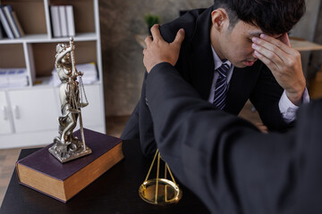 justice and law concept. male lawyer working in an office. Legal law, advice, and justice concept....