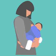 Clip art of happy mother holding a baby
