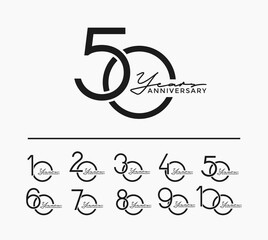 set of anniversary with calligraphy black color on white background for special moment - obrazy, fototapety, plakaty