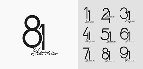 set of anniversary with calligraphy black color on white background for special moment