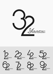 set of anniversary with calligraphy black color on white background for special moment