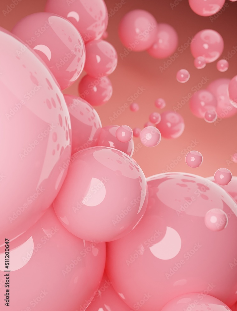 Poster pink abstract background of 3d spheres. modern plastic pastel bubbles, 3d rendering design of abstra
