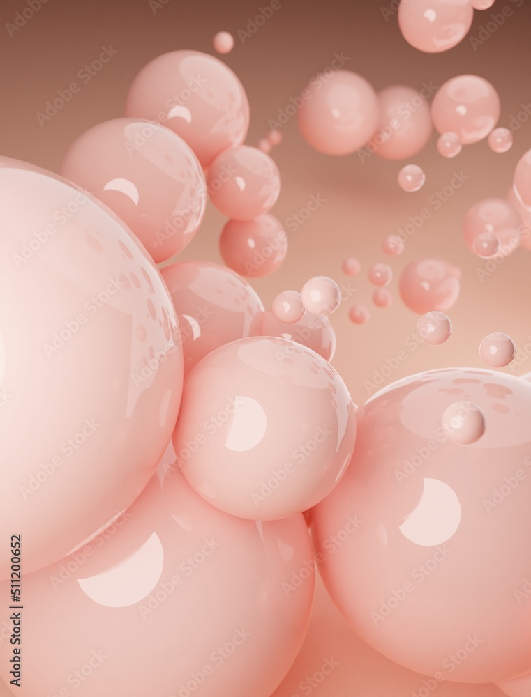 Poster skin color abstract background of 3d spheres. modern plastic pastel bubbles, 3d rendering design of 