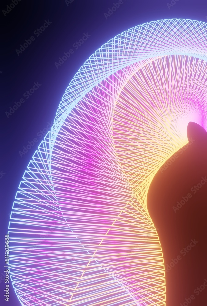 Poster rainbow lgbt colord procedural geometric glowing neon shape abstract technology background. 3d rende