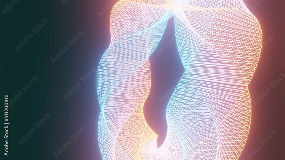 Poster orange and blue procedural geometric glowing neon shape abstract technology background. 3d rendering