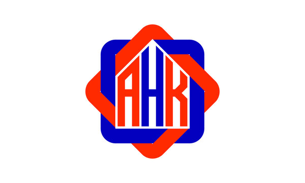 AHK three letter real estate logo with home icon logo design vector template | construction logo | housing logo | engineering logo | initial letter logo | minimalist  logo | property logo |
